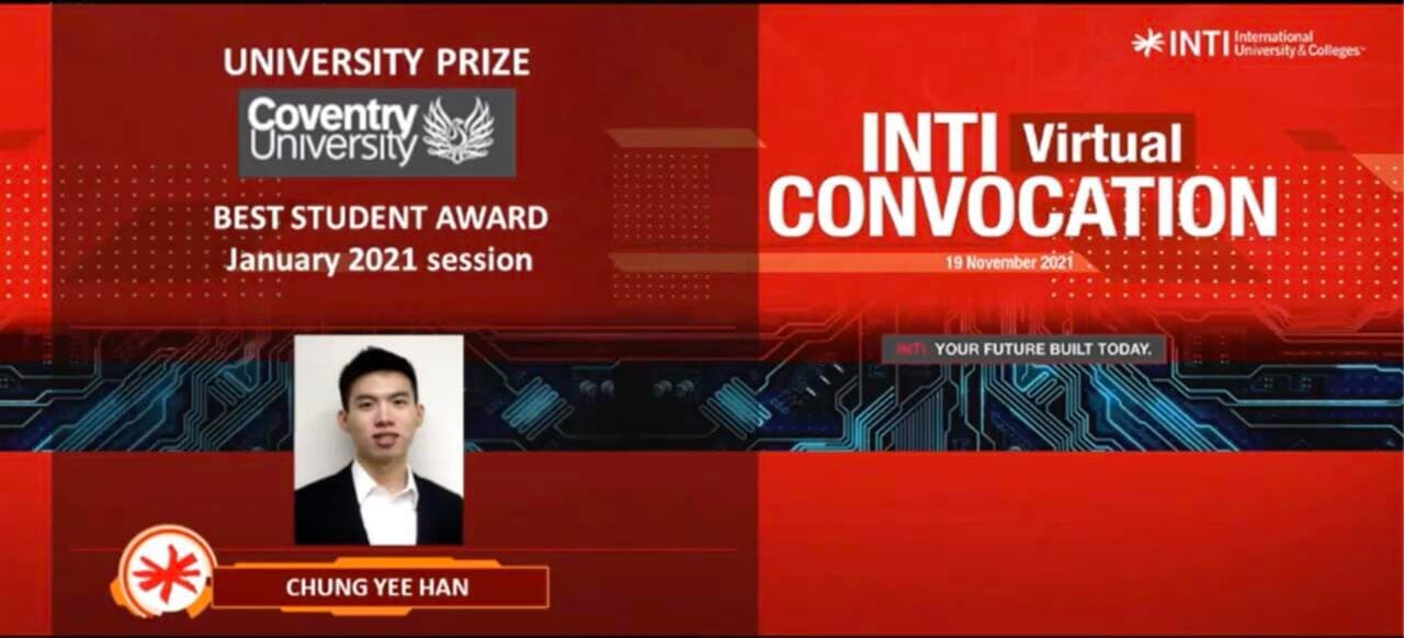 INTI virtual convocation slide showing Best Student Award